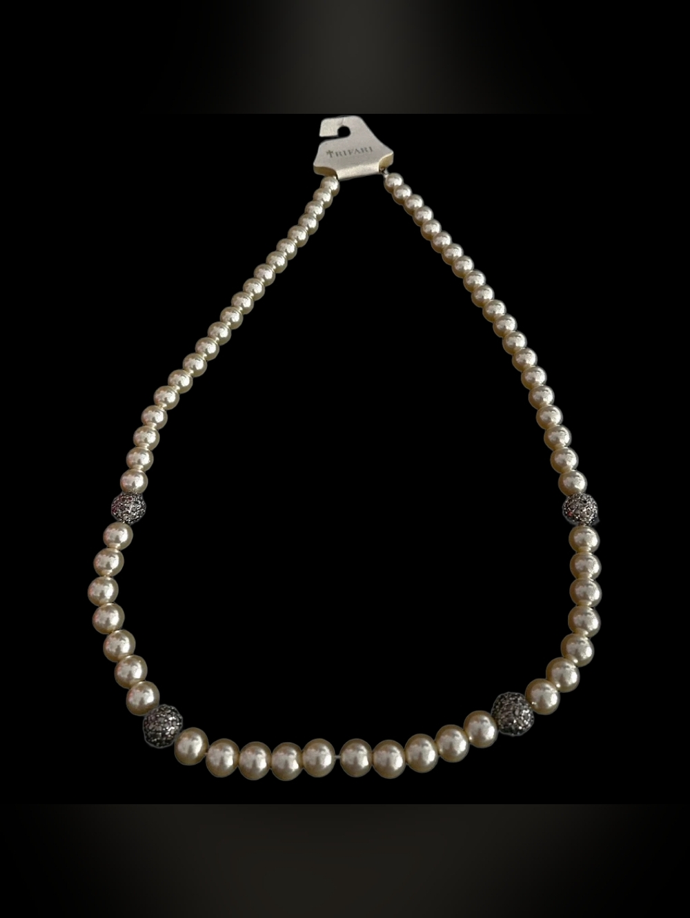 16" Unworn VINTAGE Trifari Faux Pearl W/Swarovski Bead Disco Balls